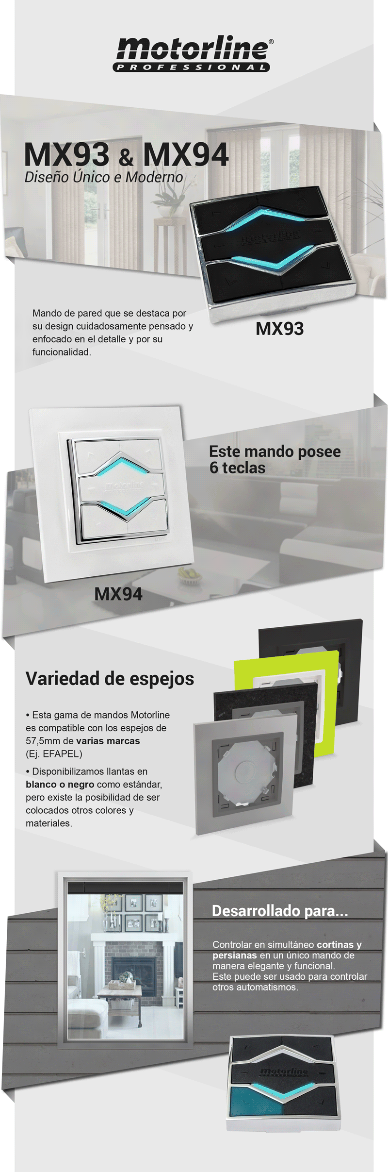 Mando Inalámbrico de Pared MX93 Negro / MX94 Blanco